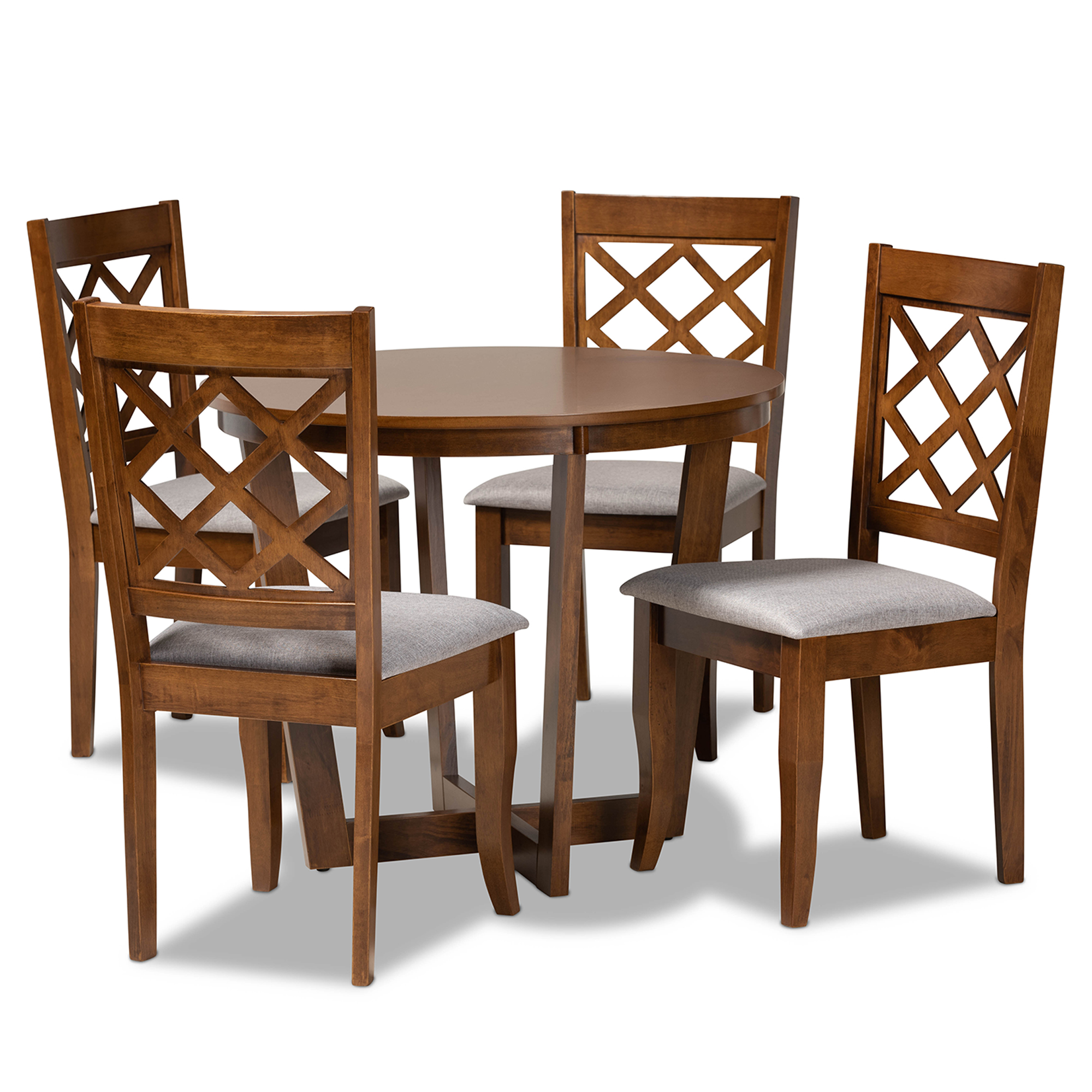 Baxton Studio Dayna Modern and Contemporary Grey Fabric Upholstered and Walnut Brown Finished Wood 5-Piece Dining Set